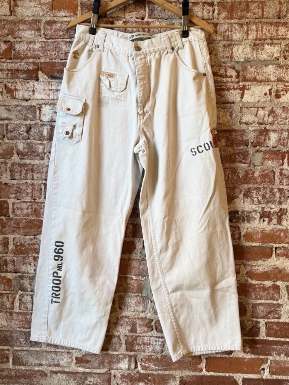 Rare Paco Young Troops USA Baggy Pants With Patches And Print Tan 36x33